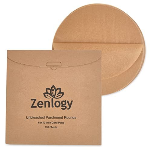 Zenlogy 10 Inch Parchment Paper Rounds 100 Sheets Unbleached Precut High Heat Round Liners for Cake Pans Pizza Pans and Air Fryers