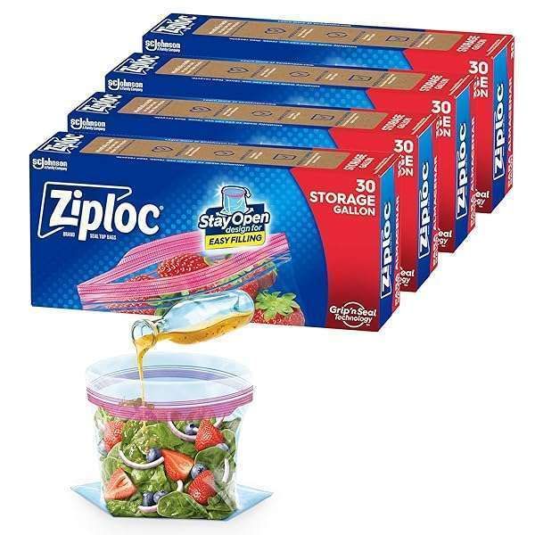 Ziploc Gallon Food Storage Bags - Easy Fill, Stand-Up Design, 120 Count for Convenient Food Storage