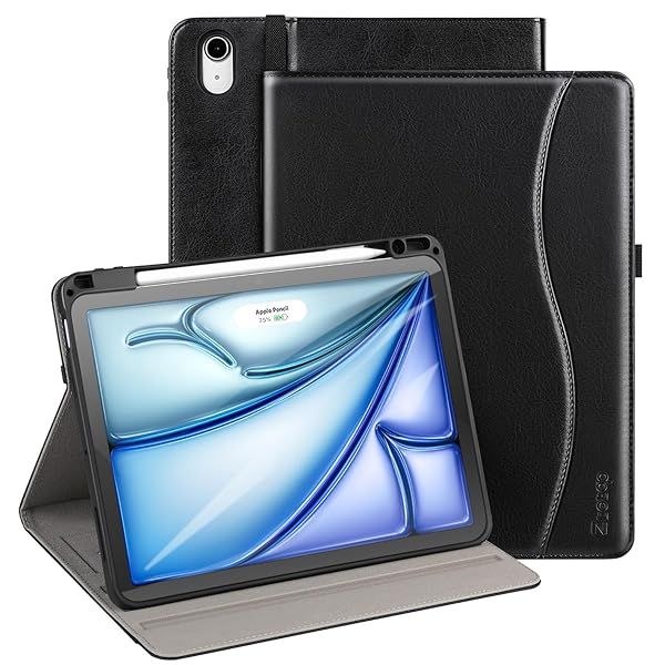"Ztotop iPad Air 11" M2 Case (2024) - Leather Folio with Pencil Holder & Multi-Angle Viewing for 5th & 4th Gen (2020/2022) - Black"