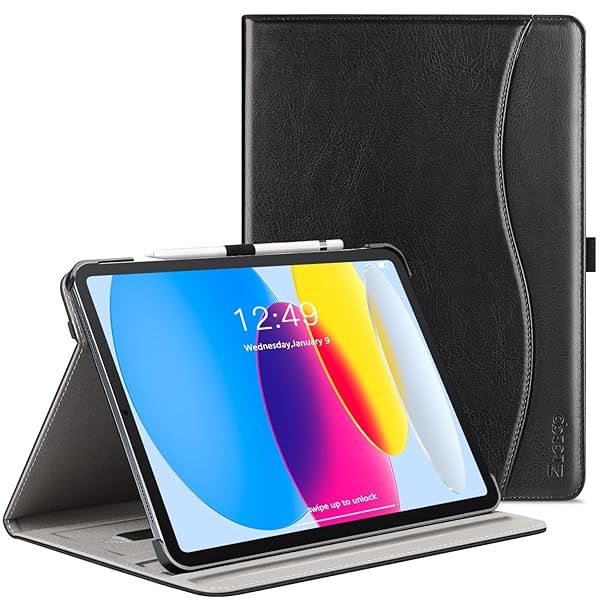 "Ztotop iPad 10th Gen Case 10.9" - Premium PU Leather Folio Cover with Auto Wake/Sleep & Multi-Angle Stand - Black"