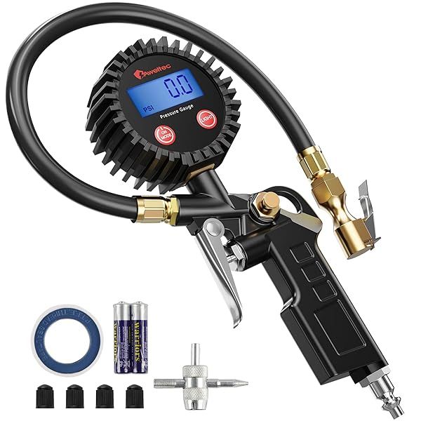 AWELTEC Digital Tire Inflator with Pressure Gauge 250 PSI Heavy Duty Air Chuck Rubber Hose Quick Connect Coupler for Accurate Inflation