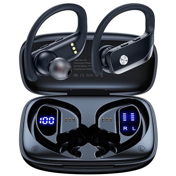 bmanl Wireless Earbuds: 48hrs Bluetooth Headphones with LED Display & Earhooks for Sports & Workouts
