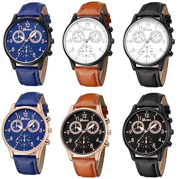 CdyBox Men Fashion PU Leather Quartz Wrist Watches Casual Business 6 Pack Wholesale