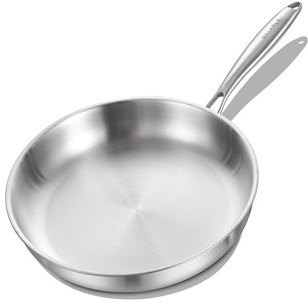 DEMARLO 8 Inch Triply Stainless Steel Frying Pan Induction Skillet Fast Even Heat Oven Safe Ideal for Eggs Steak Bacon