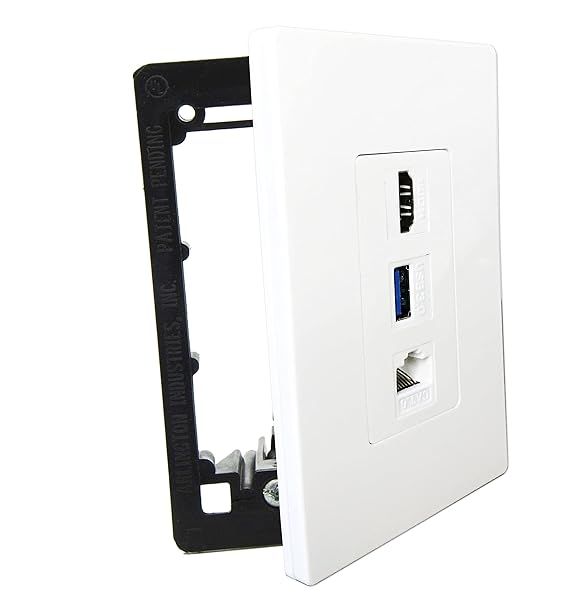 diyTech Premium HDMI USB Ethernet Wall Plate Outlet with Mounting Bracket for Easy Setup - White