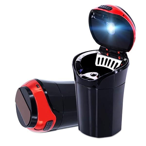 Detachable Stainless Car Ashtray with Lid & LED Light - Easy Clean, Fits Most Cup Holders (Red)