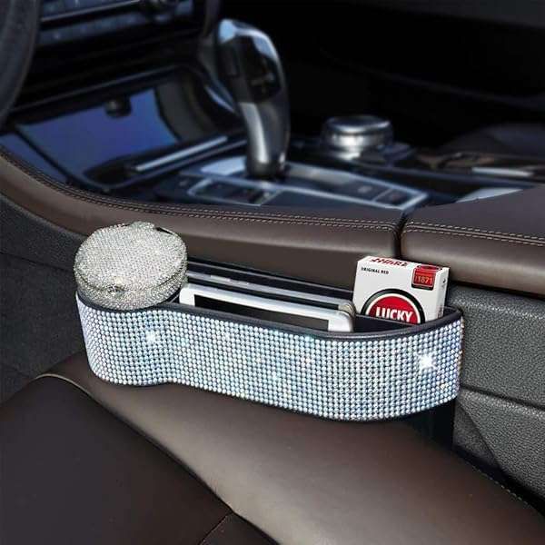 Car Seat Side Drop Organizer with Cup Holder & Charging Ports - Gap Filler for Driver Side (Multicolor Diamonds)