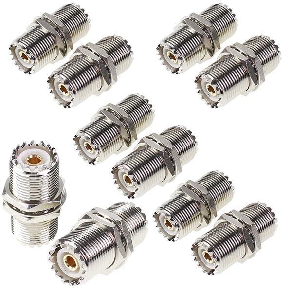 Exgoofit UHF Female to Female Connector Nut Bulkhead Panel Mount 10Pcs SO239 Jack RF Coaxial Cable Adapter for PL259