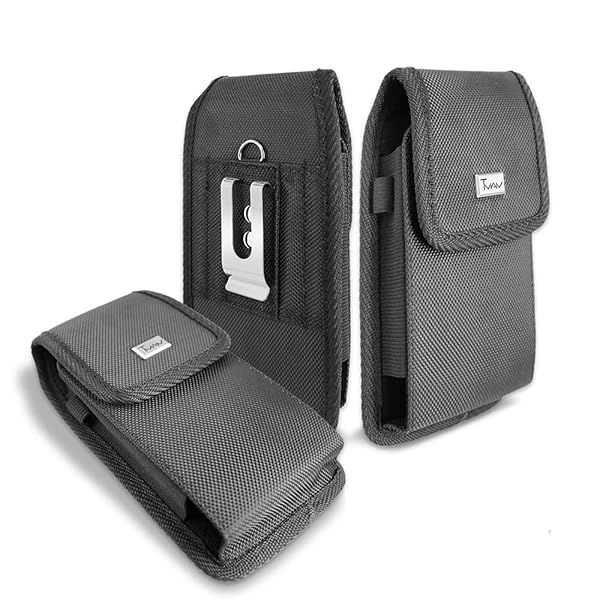 TMAN Premium Rugged Canvas Pouch Case for Samsung Galaxy A13 5G & A12 5G - Belt Loop & Metal Clip Holster Included