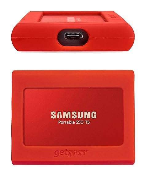 Getgear Silicone Bumper for Samsung T5 SSD - Shock-Absorbing, Slip-Resistant Protection in Red