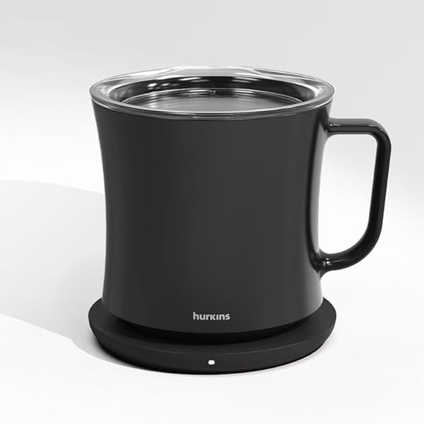 Hurkins Smug Coffee Mug Warmer Set Self Heated Cup with Wireless Charging for Office and Home Grande Black