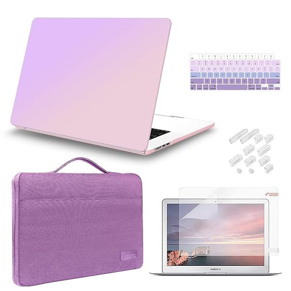 iCasso Gradient Purple Hard Shell Case and Sleeve for MacBook Air 15 inch 2023 2024 2025 with Screen Protector and Keyboard Cover