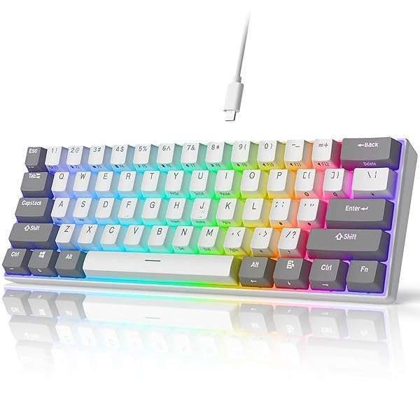 iLovBee i61 60% Mechanical Keyboard: Hot Swappable RGB Mini Keyboard for PC/Mac Gamers - Red Switch, Grey-White Design