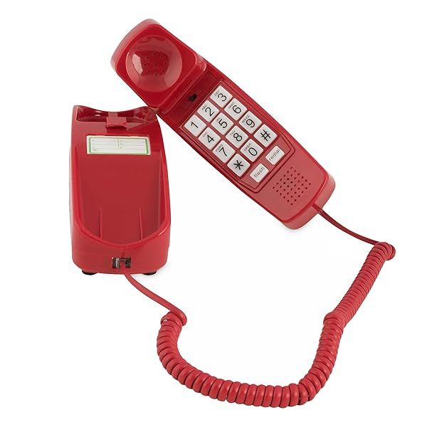Crimson Red Corded Landline Phone - Easy Big Button Desk & Wall Phone for Seniors & Home Office