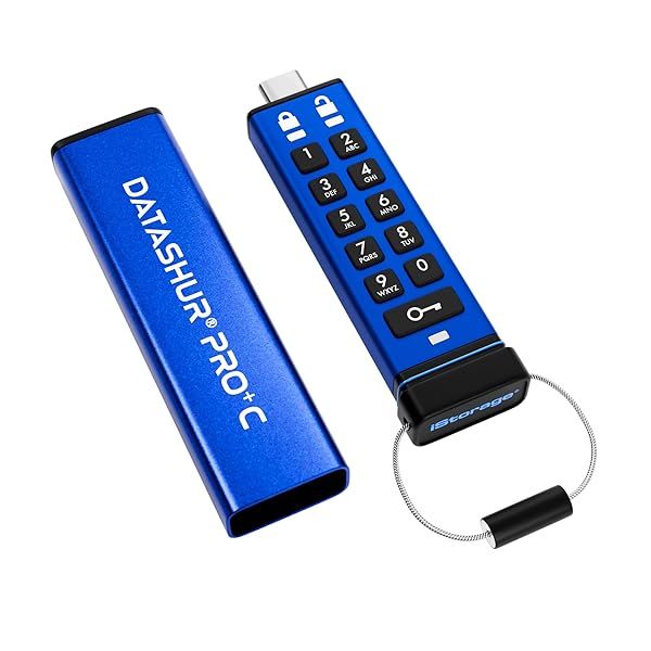 iStorage datAshur Pro C 128GB Secure USB Type C Memory Stick FIPS 140 3 Level 3 Pending PIN Protected Type C A Adapter Included