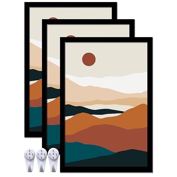 Black 8x12 Picture Frame Set of 3 High Transparency for Photos Collage Canvas Poster Wall Mount Tabletop Horizontal Vertical