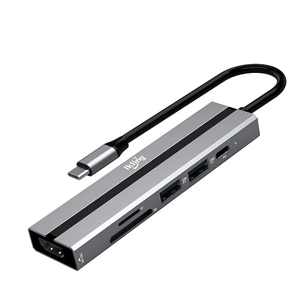 Ikling 6-in-1 USB C Hub with 4K HDMI 60W PD USB-A Ports SD TF Card Reader for MacBook Pro Air iPad Pro iMac Surface Thinkpad Galaxy