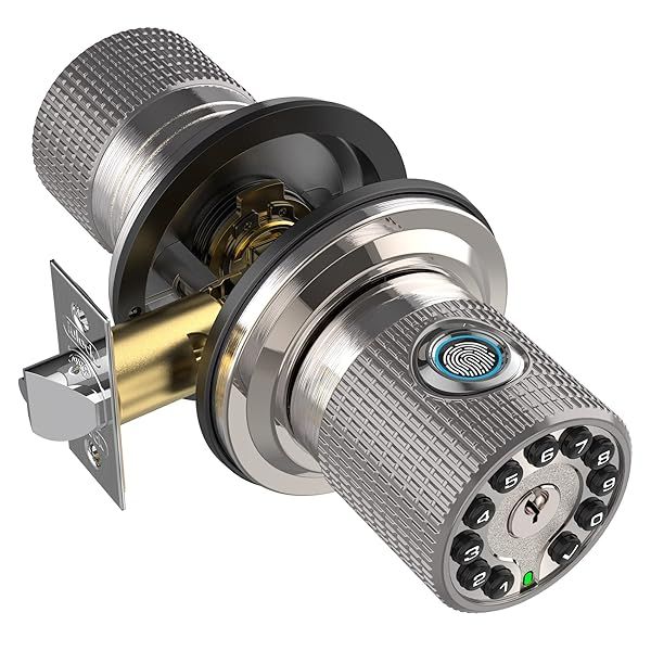 iuknob Fingerprint Door Knob Smart Biometric Digital Lock with Keypad Voice Navigation for Interior Doors Satin Nickel
