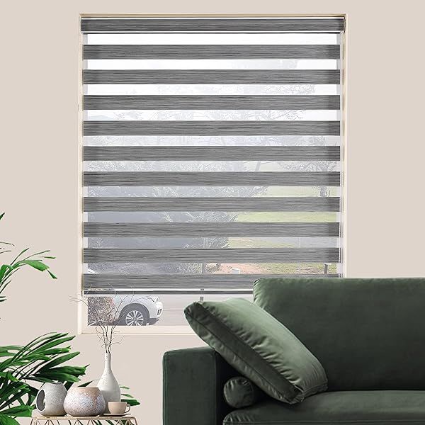 JIANGPIN TEXTILE Dual Layer Zebra Roller Shades Light Filtering Window Blinds Privacy Control 41x72 Inch Grey