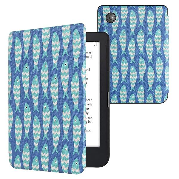 kwmobile Case for Kobo Clara 2E Tolino Shine 4 eReader Cover Small Fish Blue Light Blue White
