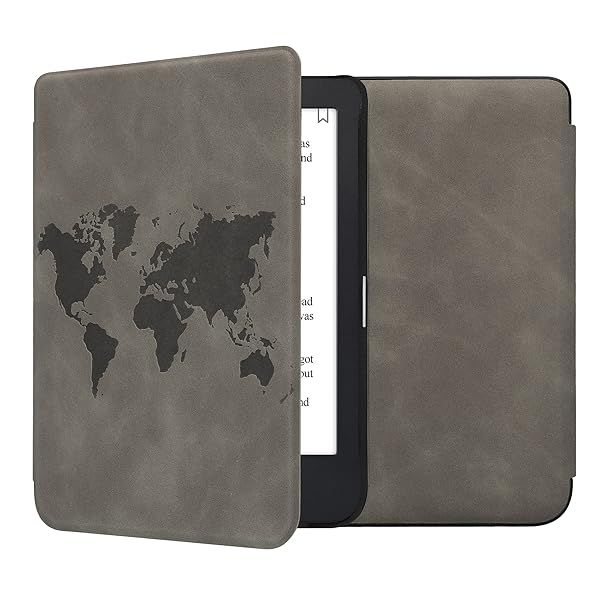 KWMobile Cover for Kobo Clara 2E & Tolino Shine 4 - Stylish eReader Case in Travel Outline Grey