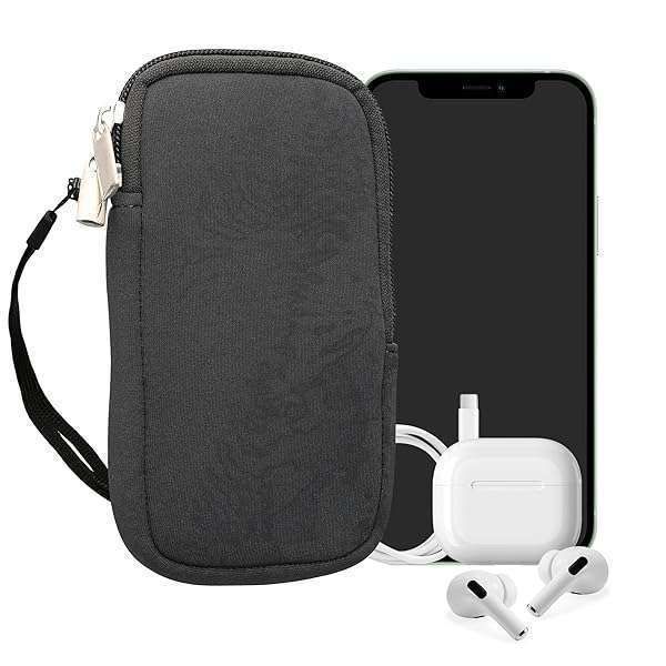 "kwmobile Neoprene Phone Pouch M - 5.5" Universal Cell Sleeve with Zipper & Wrist Strap - Grey Mobile Bag"