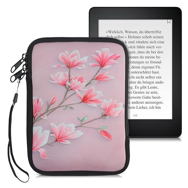 "KWMobile 6" Neoprene e-Reader Pouch - Universal Pink/White Sleeve Case with Zipper & Wrist Strap"