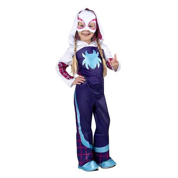 Marvel Ghost-Spider Toddler Halloween Costume Premium Quality Hooded Jumpsuit and Headpiece for Ages 3T to 4T