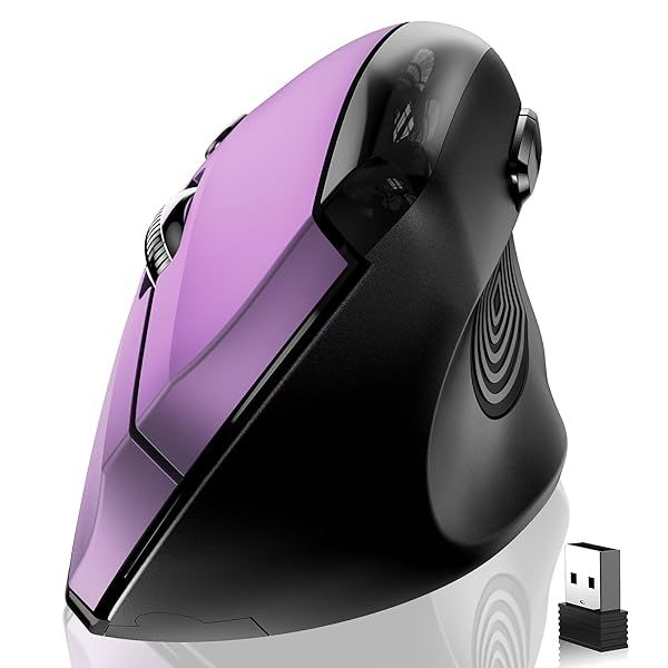 Memzuoix Ergonomic Wireless Mouse - 2.4G Optical, 800/1200/1600 DPI, Vertical Design for Right-Handed Users - Purple for Laptop & PC