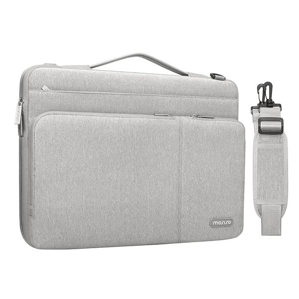MOSISO 360 Protective Laptop Shoulder Bag for MacBook Pro 16 inch 2023-2019 and 15-15.6 inch Notebooks with Front Pockets and Handle Gray