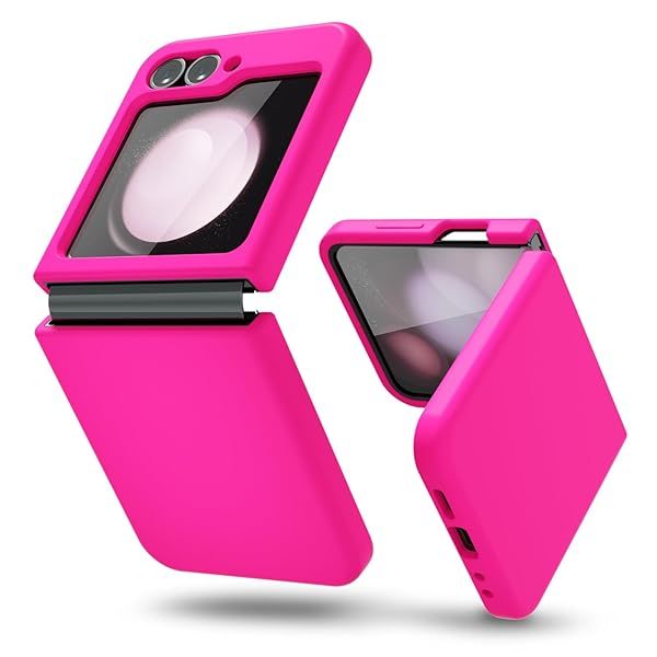 oakxco Hot Pink Fuchsia Liquid Silicone Phone Case for Samsung Galaxy Z Flip 6 Thin Slim Soft Rubber Gel Matte Cover for Women Girl