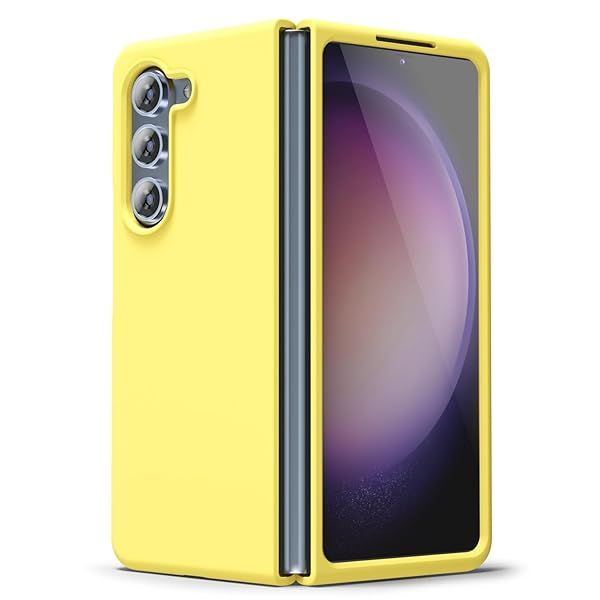 Oakxco Samsung Galaxy Z Fold 5 Case Liquid Silicone Grip Cute Thin Slim Soft Rubber TPU Gel Cover for Women Aesthetic Design Yellow
