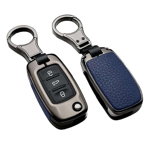 Premium Metal Leather Key Fob Cover for Volkswagen: Fits Tiguan, Jetta, Golf, Polo, Passat - Includes Keychain