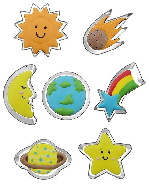 Planet Series Cookie Cutter Set 7 pcs Stainless Steel Outer Space Fondant Cutters for Baking Clay DIY Molds for Kids