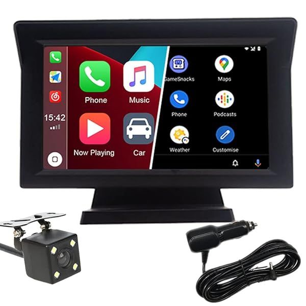 Portable Wireless Carplay and Android Auto 7 Inch Car Monitor Radio for All Cars with Bluetooth 5.0 Mirror Link FM Transmitter and USB TF Support