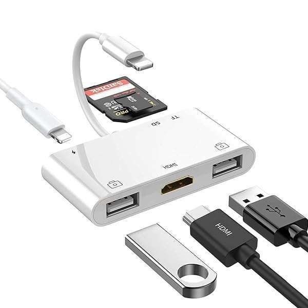 Rosyclo 6-in-1 Lightning Hub iPad Adapter: HDMI, Card Reader & USB for iPhone/iPad - Fast Power Delivery