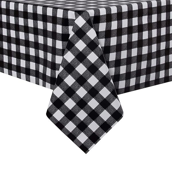"Waterproof Checkered Vinyl Tablecloth 54x78" - Black & White Buffalo Plaid, Oil & Spill Proof for Dining & Parties"