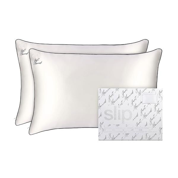 Just Married Pillowcase Set 100% Pure Mulberry Silk Soft Smooth Luxurious Sleep Includes 2 Pillowcases Prevents Hair Breakage Skin Friendly