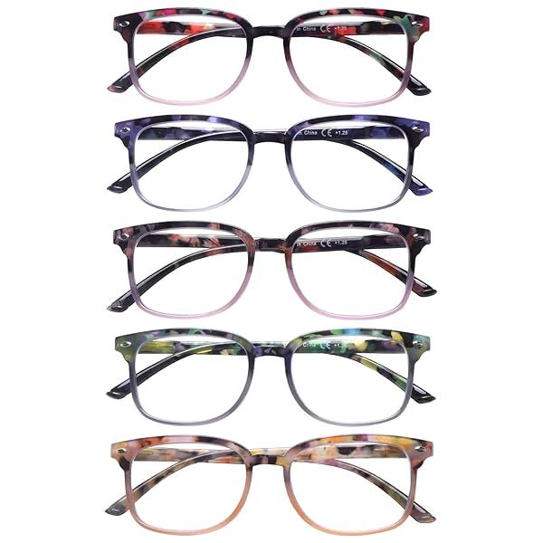 STASTEND 5 Pack Blue Light Blocking Reading Glasses for Women with Spring Hinge Multicolor C3 0.5 Computer Readers
