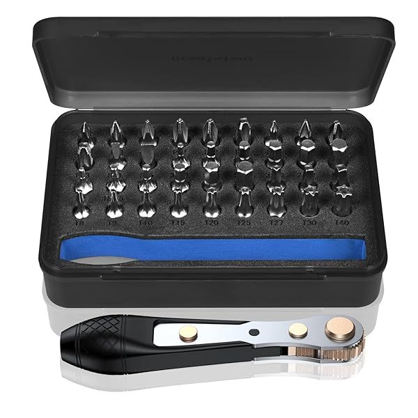Steinwhale 37pcs Mini Ratchet Screwdriver Set with 1/4 S2 Steel Bits and 90 Degree Right Angle Screwdriver for Easy Use