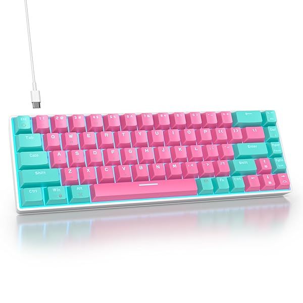 Surmen 65 Percent Gaming Keyboard Mechanical Linear Red Switch 68 Keys Pink Mini LED Backlit PBT Keycaps for Laptop Desktop PC Gamers