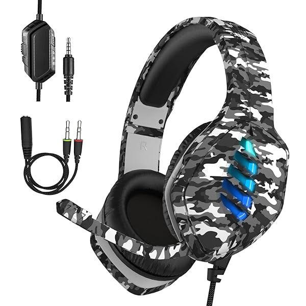 Buy Targeal Gaming Headset with Noise-Canceling Mic for PC, PS4, PS5, Xbox - Camo Black 3.5mm Jack Gamer Headphones