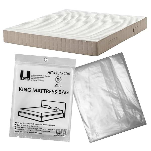 "uBoxes King Mattress Cover 76"x15"x104" - Clear Moving Bag for Safe Storage & Transport"