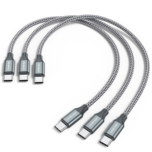 USB C to C Cable 3 Pack 1ft Short Fast Charging Nylon Braided Charger Cord for iPhone 16 15 Pro Max Android Samsung Galaxy MacBook Pro iPad Pro