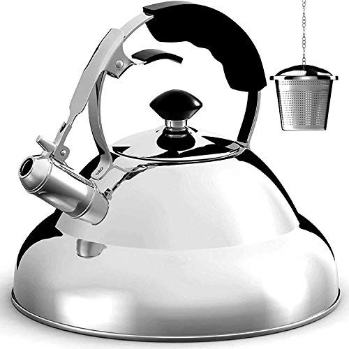 Willow & Everett Whistling Tea Kettle - 2.75 Quart Stainless Steel Stove Top Teapot with Strainer & Mirror Finish