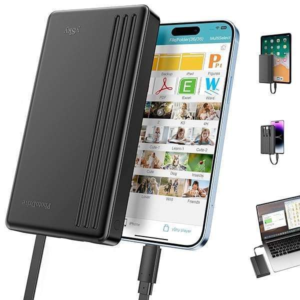 ySky 2TB External Hard Drive: Backup Photos, Videos & Music for iPhone, iPad, MacBook & Windows - MFi Certified USB C Flash Drive