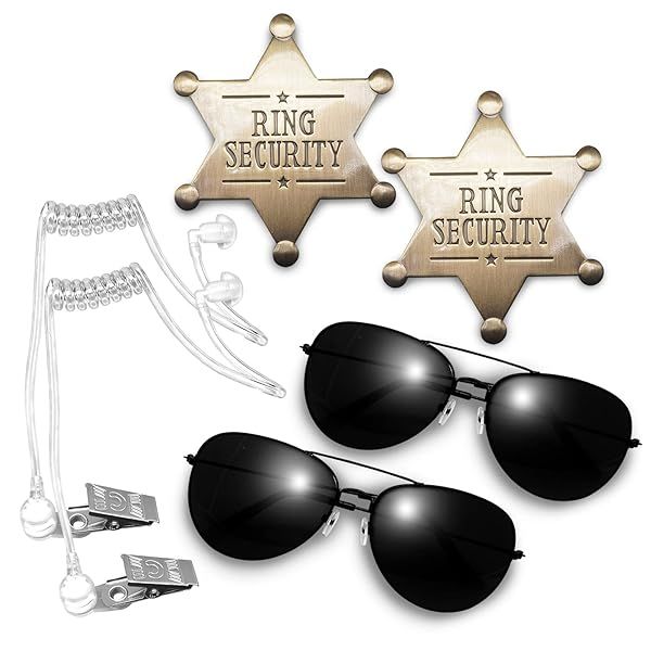 Yuchew Secret Service Cosplay Set with Earpiece Headsets Sunglasses and Ring Bearer Gifts for Police Spy FBI Themed Events