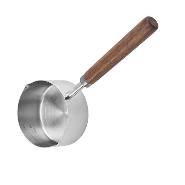 Zaoalife Small Milk Pot Stainless Steel Saucepan with Wood Handle 250ml Butter Warmer Dual Pour Spout Mini Frying Pan Soup Pot