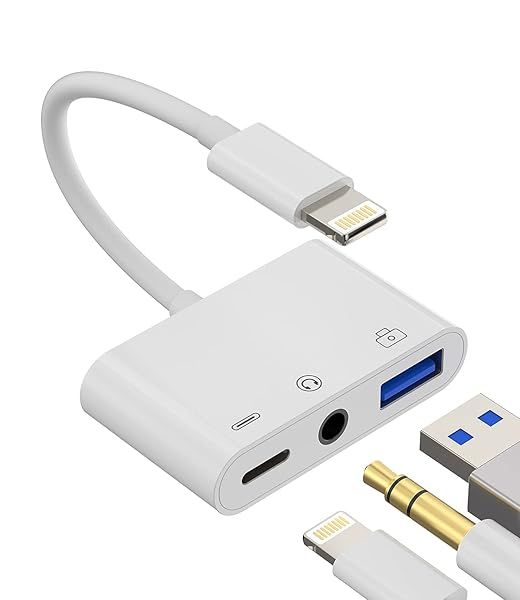Zoyuzan iPhone Headphone Adapter: 3.5mm AUX, Lightning to USB OTG Charger & Earphone Splitter for iPad