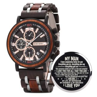 BOBO BIRD S18-1 Personalized Engraved Wood Watch Custom Wooden Watch for Husband Boyfriend Birthday Anniversary Gift